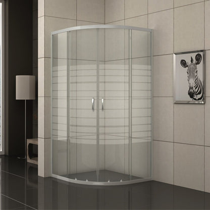 Семиротунна душ кабина Inter Ceramic с плъзгащи се врати 80x80 см хром-прозрачна с бели линии