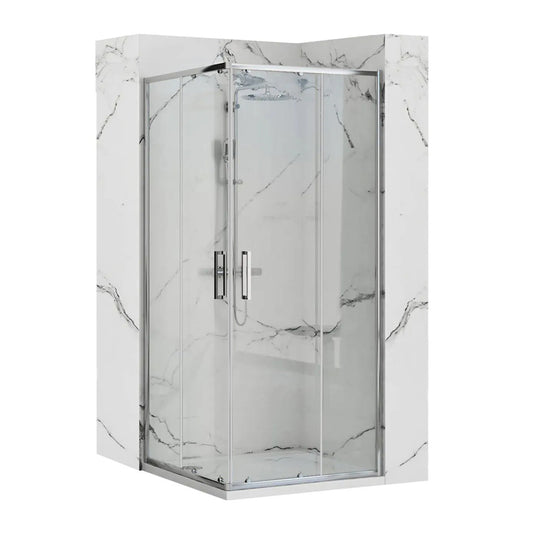 Rea Punto Square Shower Cabin with Tray Chrome with Two Sliding Doors 80x80 White