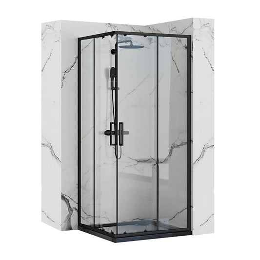 Rea Punto Square Shower Cabin with Tray and Two Sliding Doors 80x80 Black