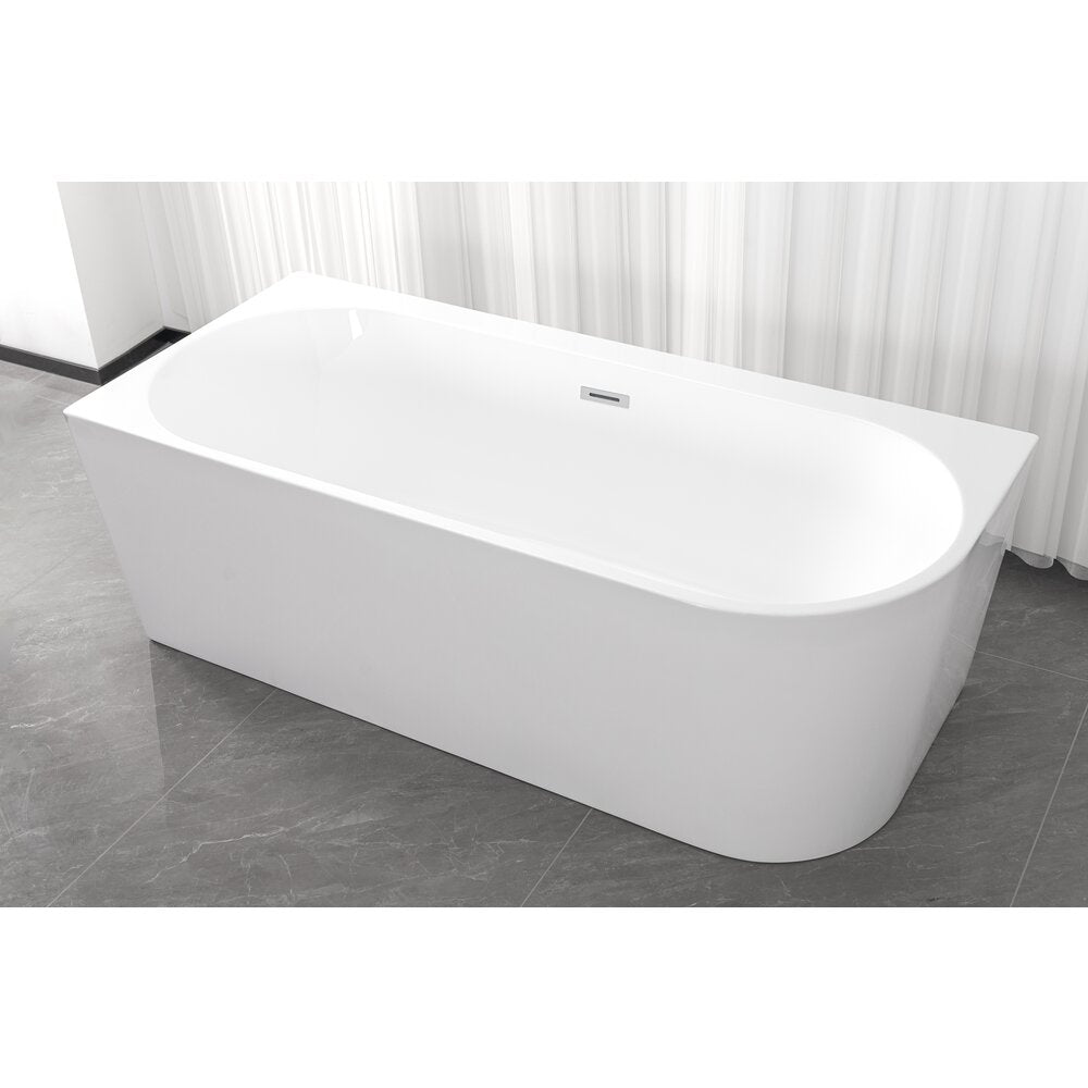 Аcrylic freestanding вана Rune Birka бяла лъскава 150x75 cm монтаж отляво, прилепена към стената, BTW