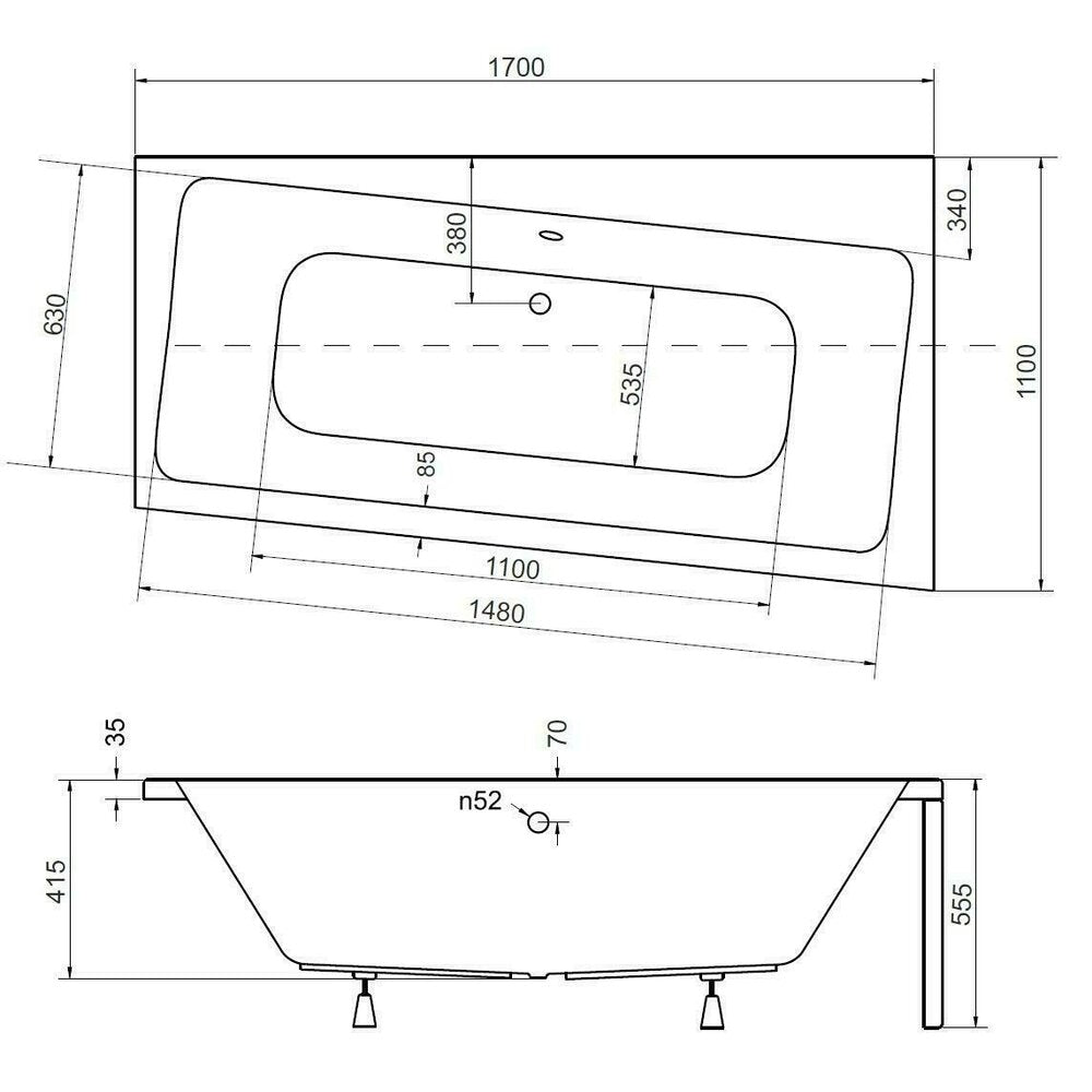 Besco Infinity Right Asymmetrical Bathtub 170x110 cm