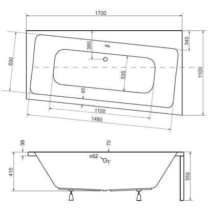 Besco Infinity Right Asymmetrical Bathtub 170x110 cm