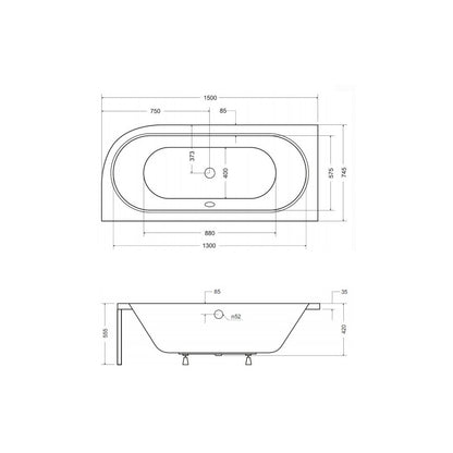 Besco Avita Asymmetrical Bathtub 150x75 cm Left