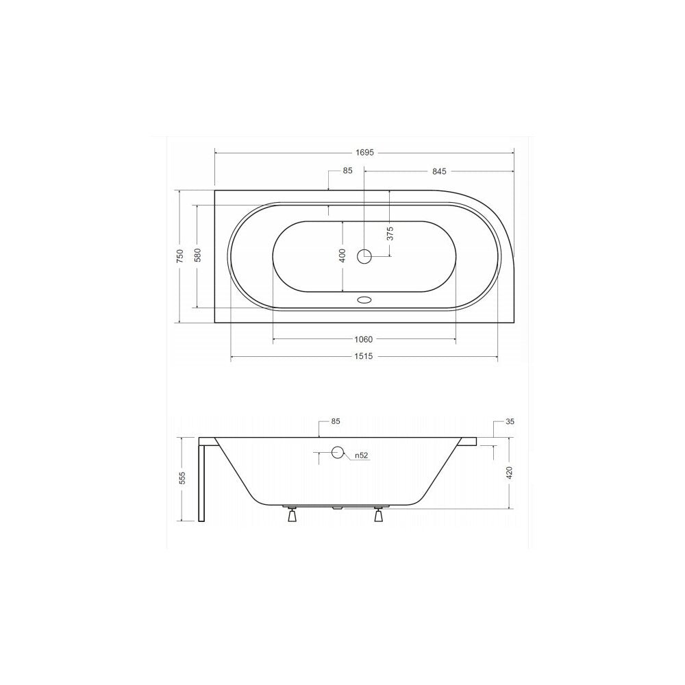 Besco Avita Asymmetric Bathtub 170x75 cm Right