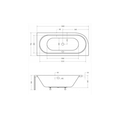 Besco Avita Asymmetric Bathtub 170x75 cm Right