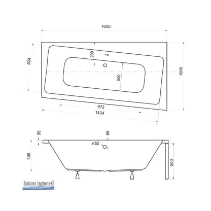 Besco Infinity Right Asymmetrical Bathtub 160x100 cm