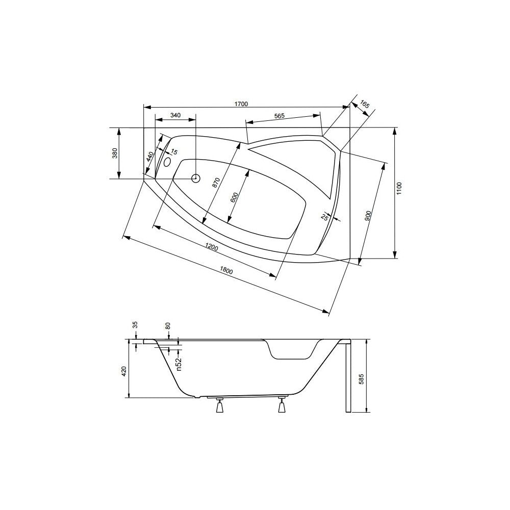 Besco Rima 170x110 cm Right Asymmetric Bathtub