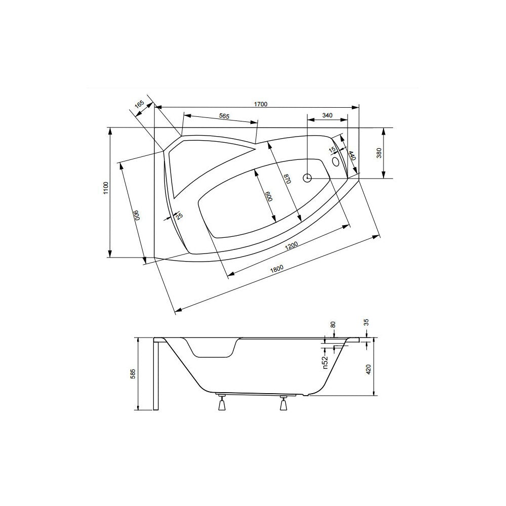 Besco Rima Asymmetric Bathtub 170x110 cm Left