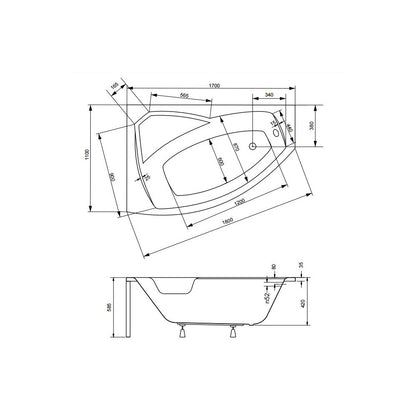 Besco Rima Asymmetric Bathtub 170x110 cm Left