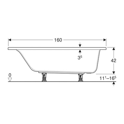 Geberit Selnova Square Rectangular Bathtub 160x70 cm