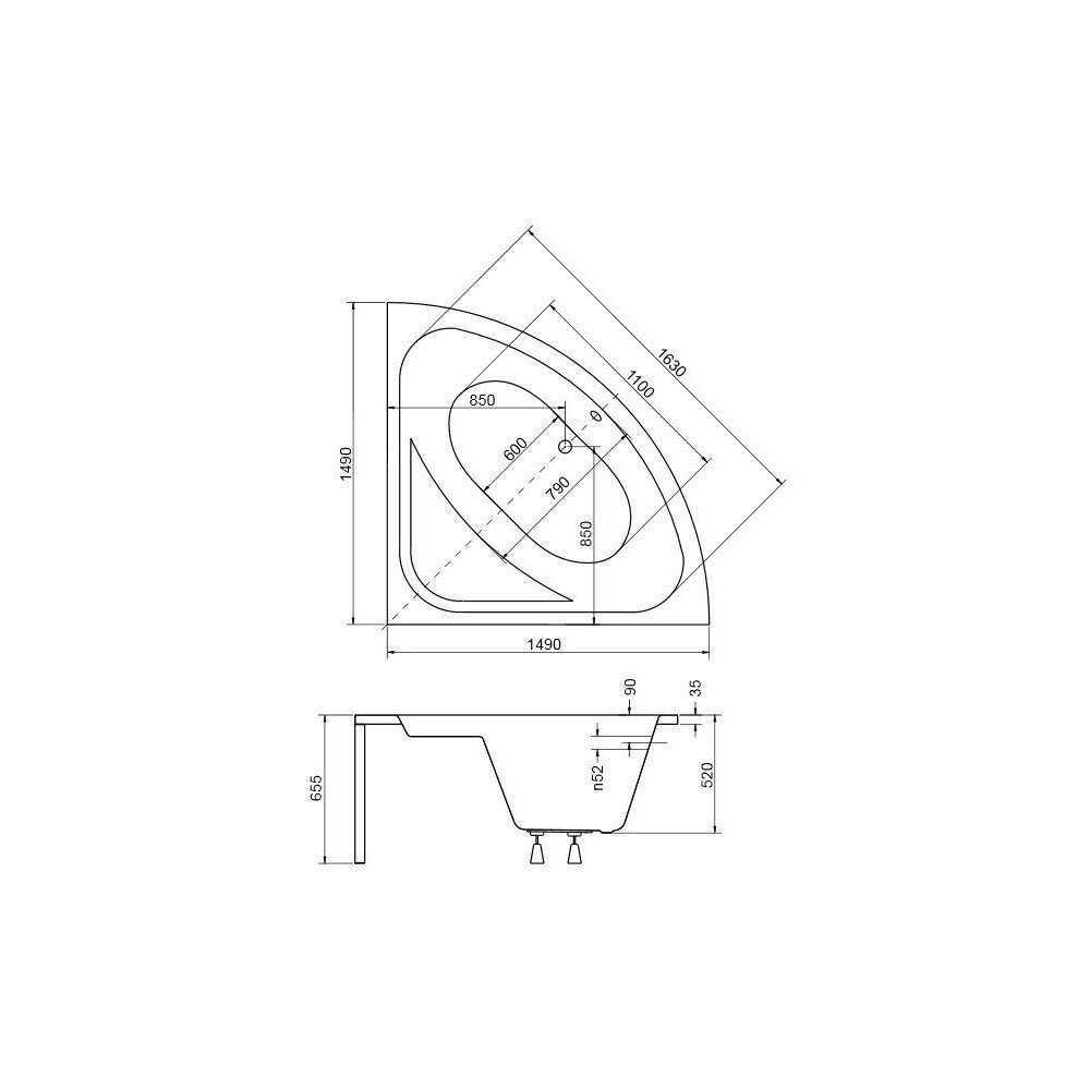 Квадратна вана Besco Luksja 148x148 см