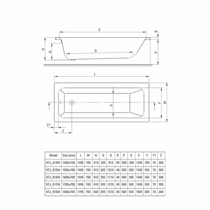 Deante Prizma Rectangular Bathtub 170x70 cm