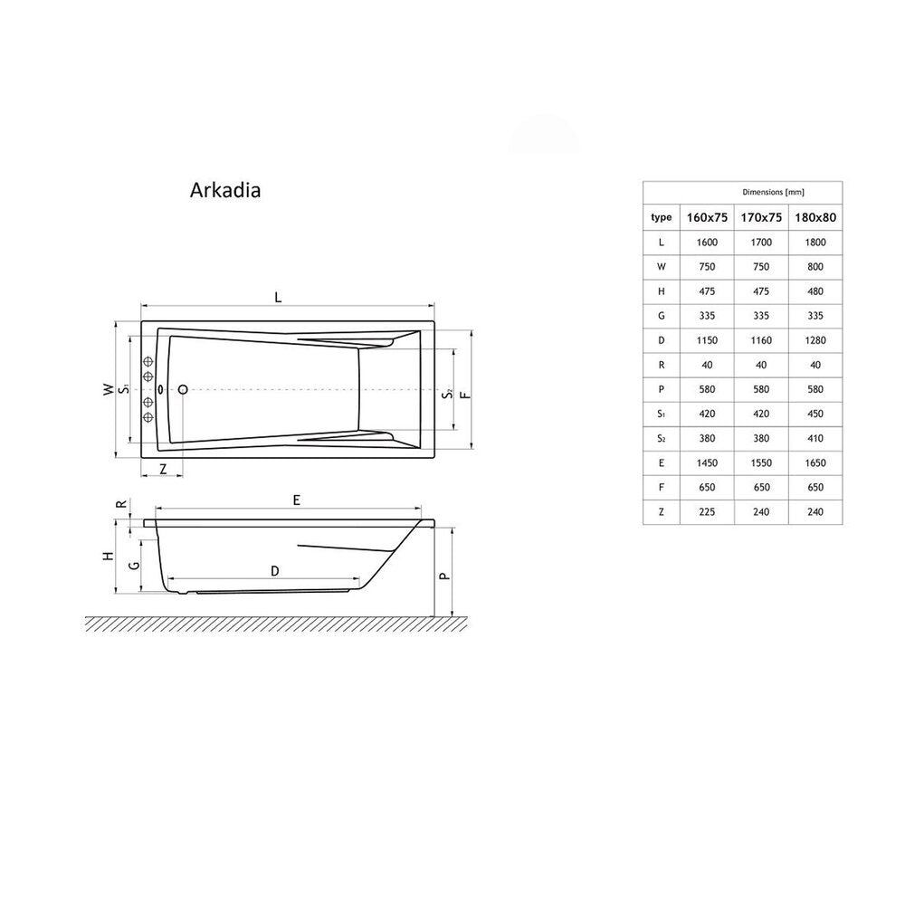 Правоъгълна вана Radaway Arkadia акрил 180x80 cm бял гланц