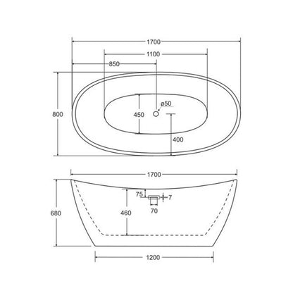 Freestanding bathtub Besco Ayla 170x80 cm glossy white
