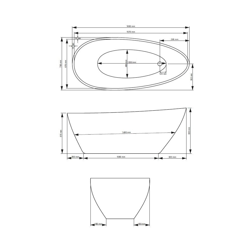 Besco Goya Glam Freestanding Bathtub 160x70cm