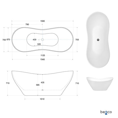 Besco Viya White Freestanding Bathtub 160x70 cm