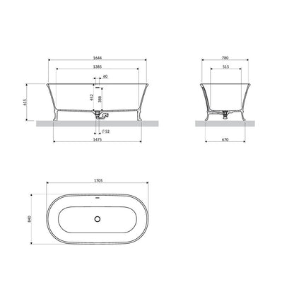 Вана freestanding композит Omnires Classica M+ матово бяло 170x84 cm