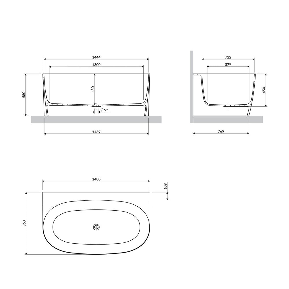 Фреestanding вана Omnires Valencia M+ BTW, бял гланц 148x86 cm