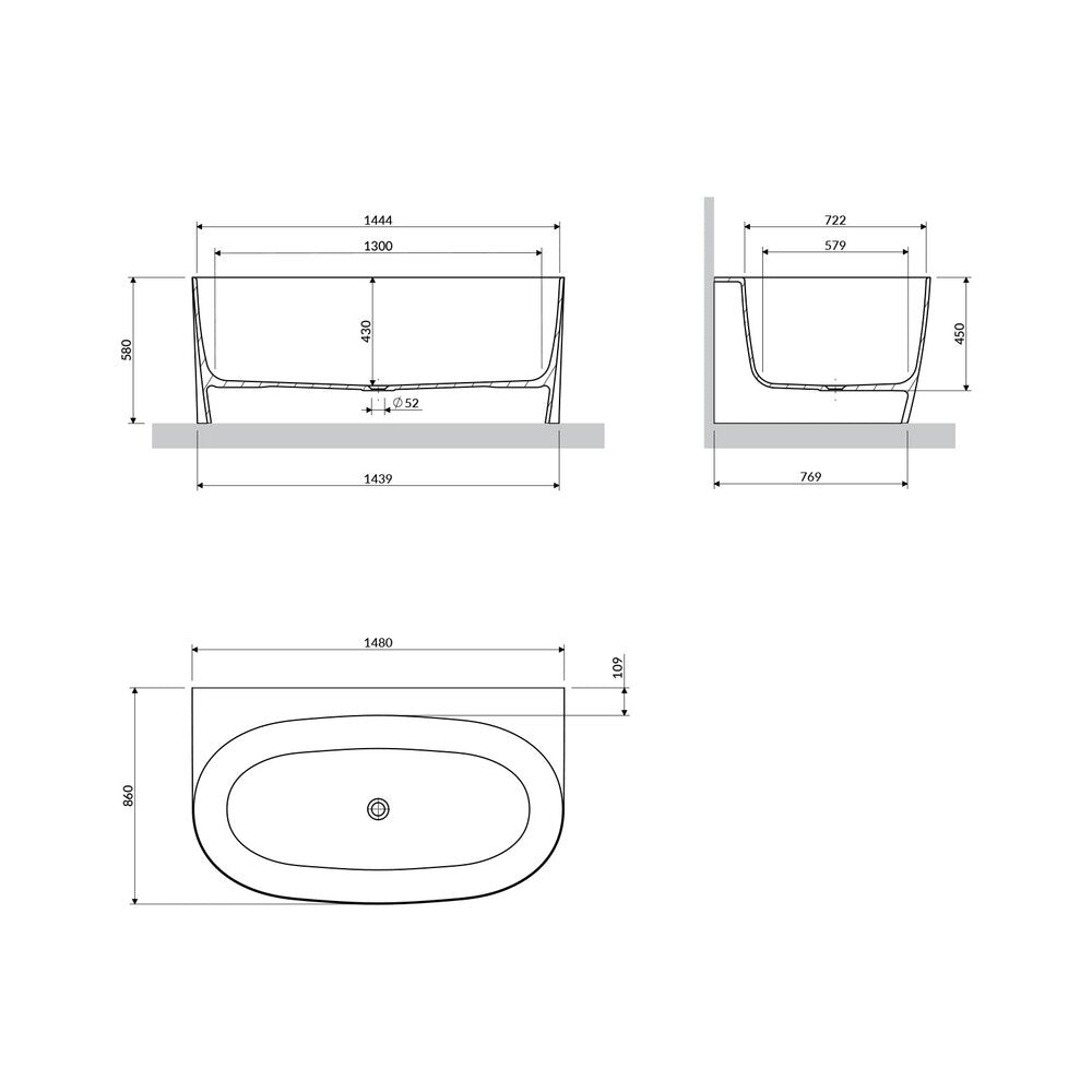 Ванна freestanding композит Omnires Valencia M+ BTW матово бяло 148x86 cm
