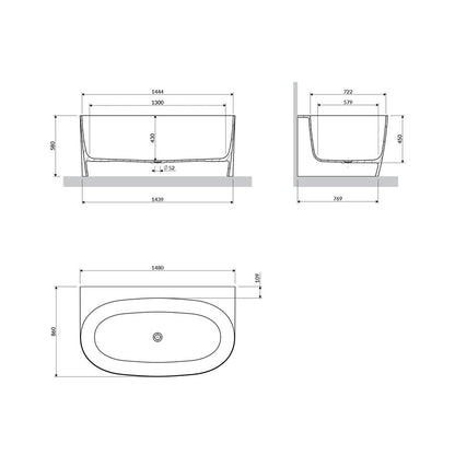 Ванна freestanding композит Omnires Valencia M+ BTW матово бяло 148x86 cm