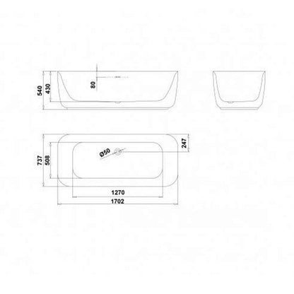 Gala Mid Freestanding Acrylic Bathtub 170x74 cm