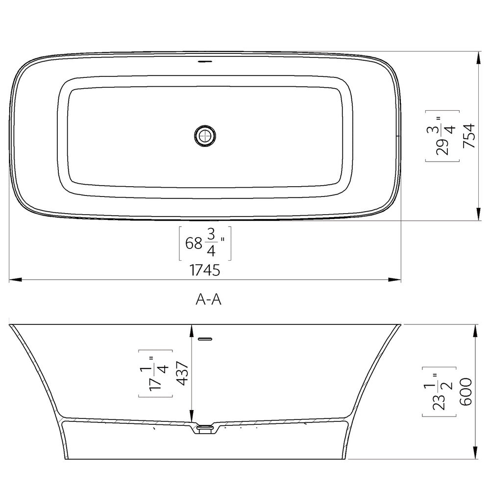 Freestanding bathtub made of Marmite composite Corsica 175x76 cm