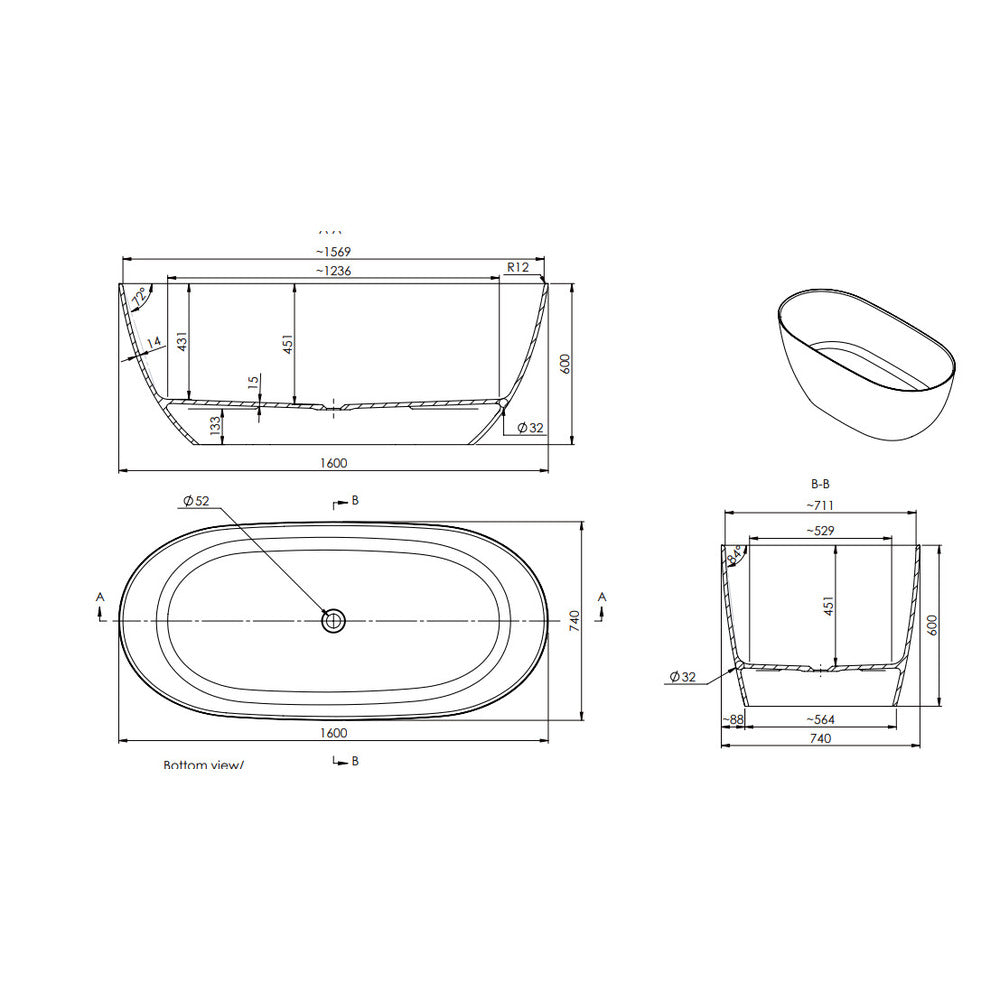Marmite Coral Freestanding Bathtub 160x74 cm