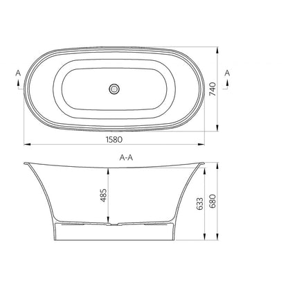 Marmite Light Composite Freestanding Bathtub 158x74 cm