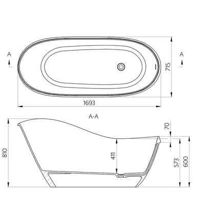 Marmite Oyster Composite Freestanding Bathtub 169.3x71.5 cm