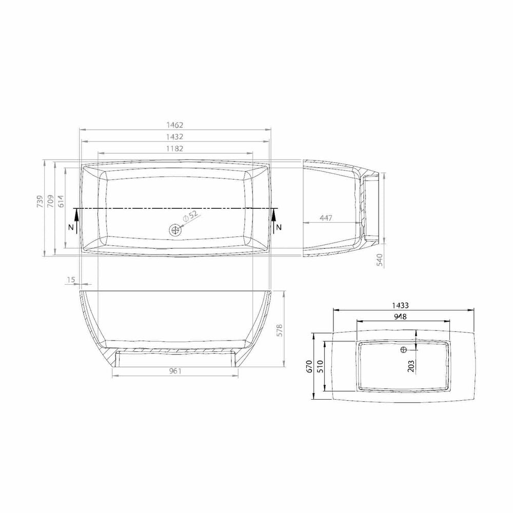 Vayer Gemini White Composite Freestanding Bathtub 147x74 cm