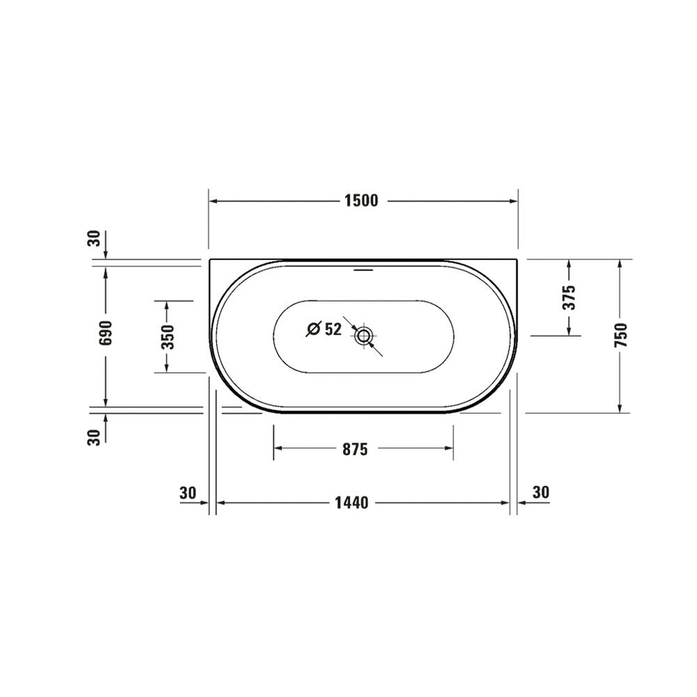 Свободностояща вана Duravit DuraSenja 150x75 cm бял финиш, стенен монтаж