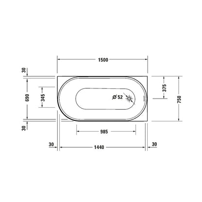 Свободностояща вана Duravit DuraSenja 150x75 cm бяла, дясна, прилепнала към стена, BTW