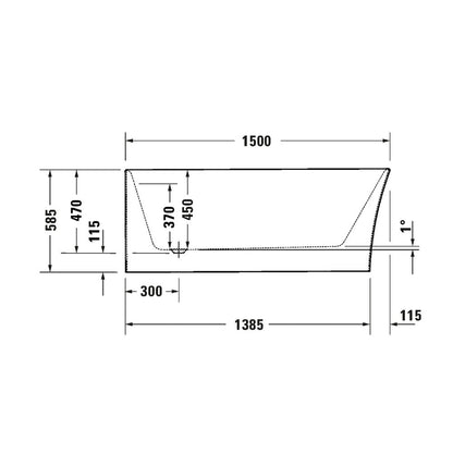 Свободностояща вана Duravit DuraSenja 150x75 cm бял завършек ляво прилепена към стената, BTW
