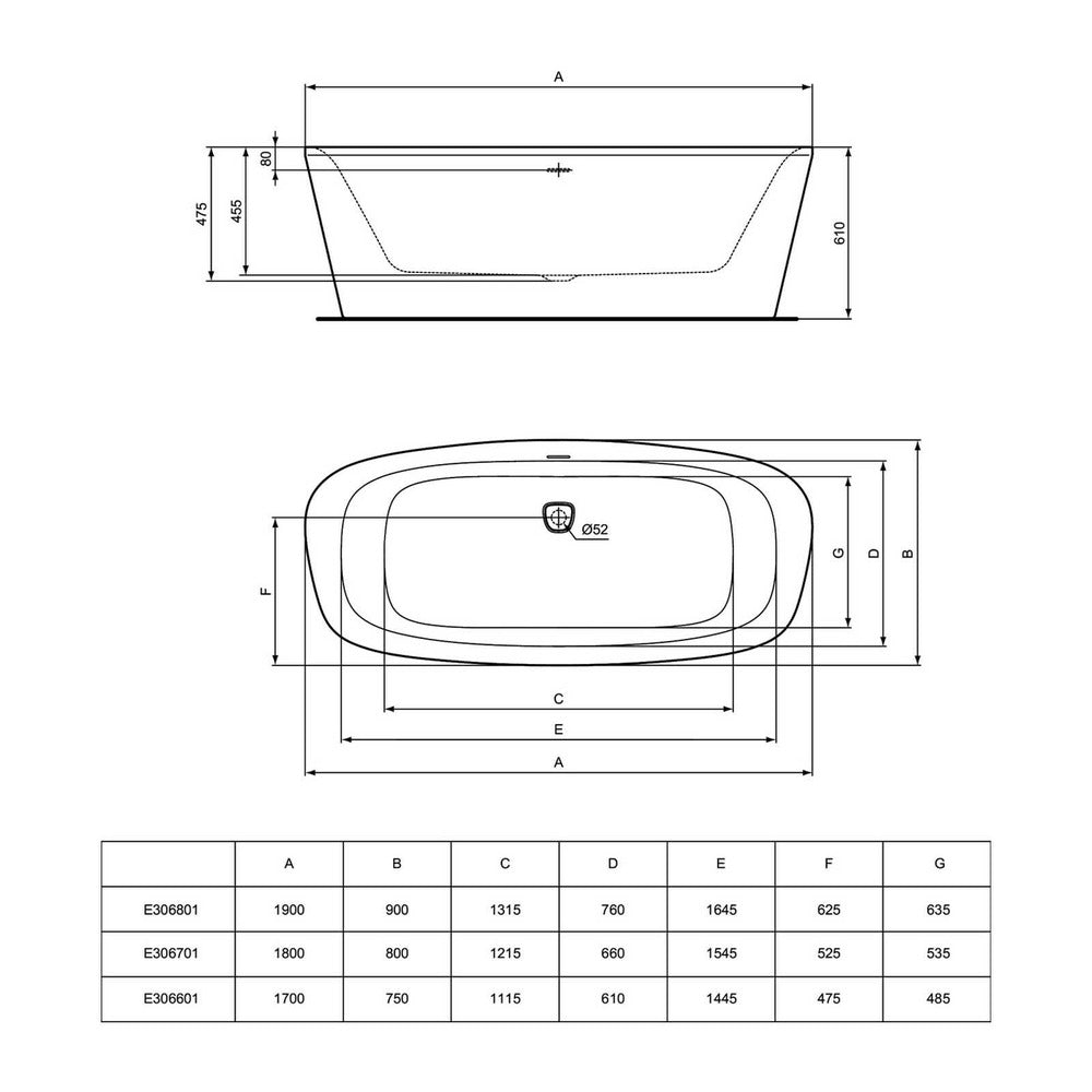 Freestanding Bathtub Ideal Standard Atelier Dea 170x75 cm Matte White