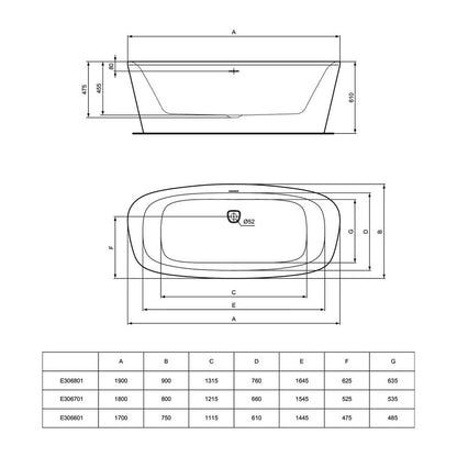 Freestanding Bathtub Ideal Standard Atelier Dea 170x75 cm Matte White