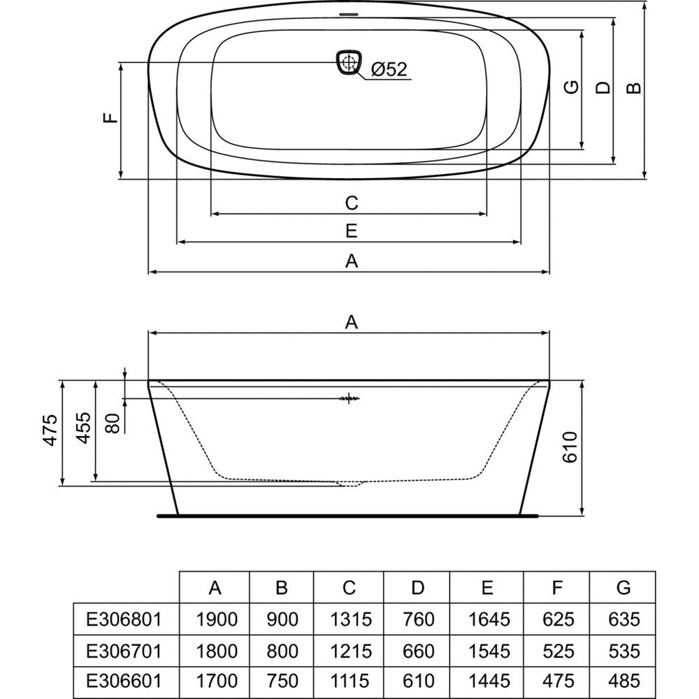 Ideal Standard Dea Duo Freestanding Bathtub 190x90 cm