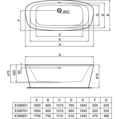 Ideal Standard Dea Duo Freestanding Bathtub 190x90 cm
