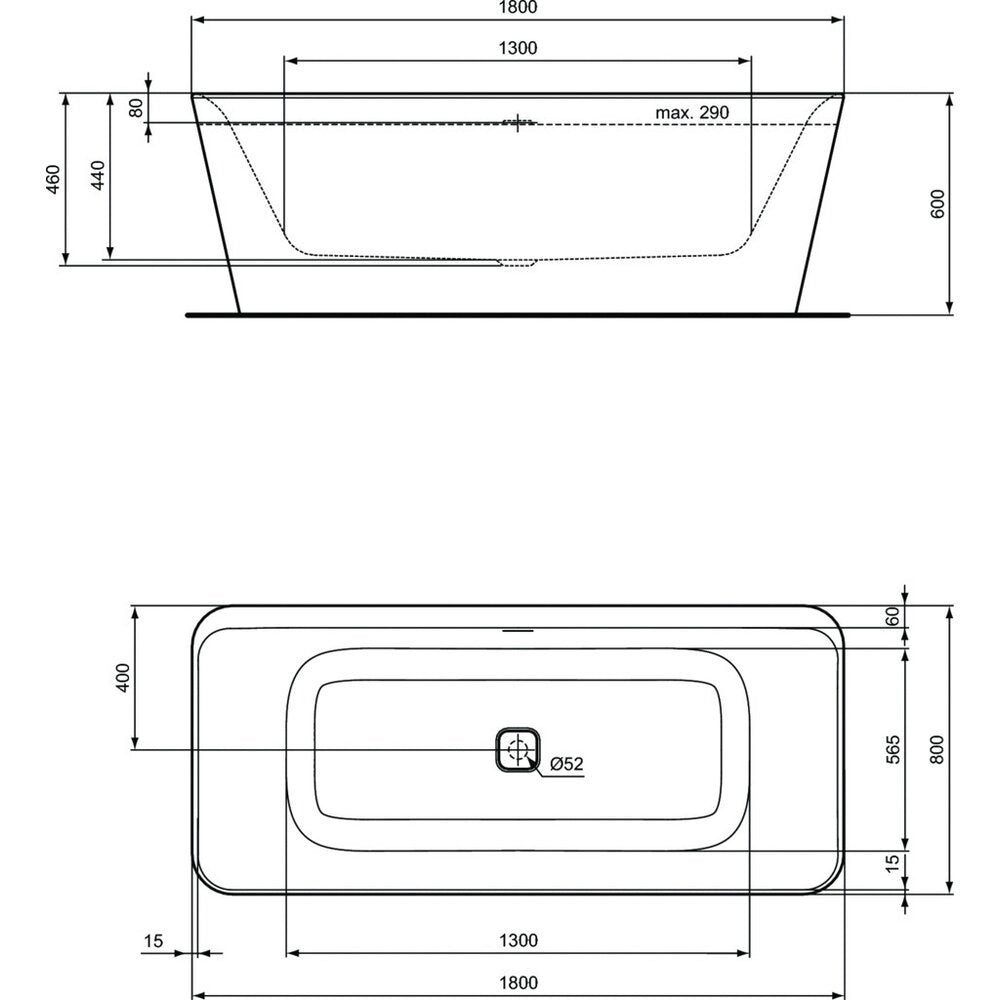 Ideal Standard Tonic II Glossy White Freestanding Bathtub 180x80 cm