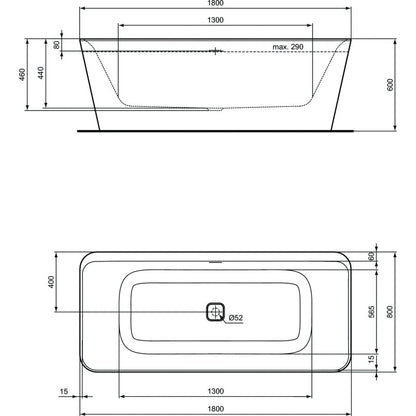 Ideal Standard Tonic II Glossy White Freestanding Bathtub 180x80 cm