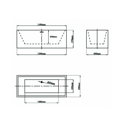 Inter Ceramic Freestanding Bathtub Acrylic White 159x69 cm