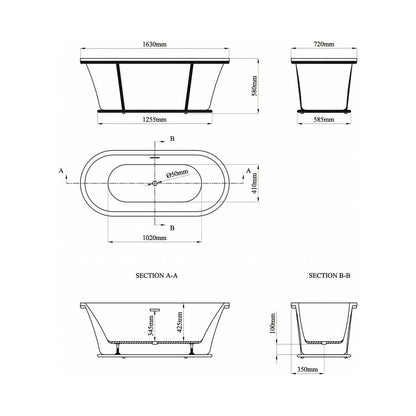 Свободно стояща вана Inter Ceramic акрил бяло-сива 163x72 см с черна рамка