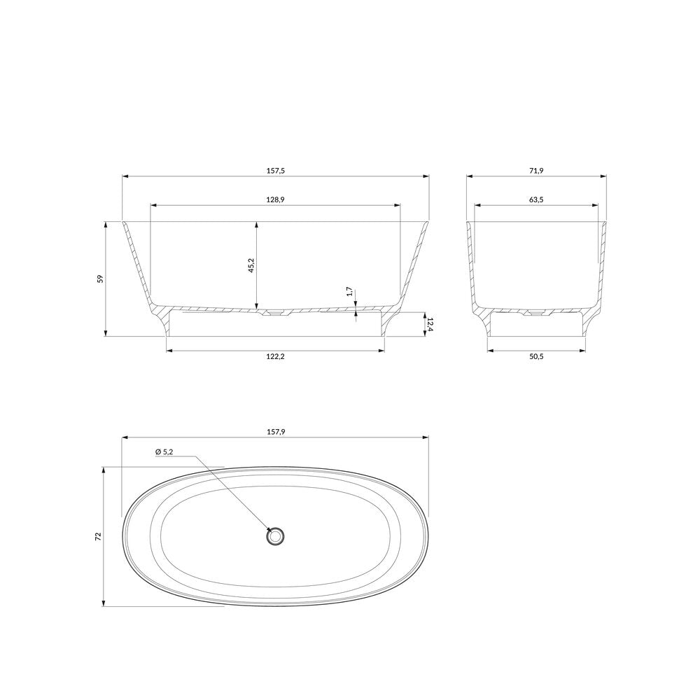 Freestanding Bathtub Omnires Neo M+ Matte White 158x72 cm