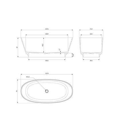 Freestanding Bathtub Omnires Neo M+ Matte White 158x72 cm