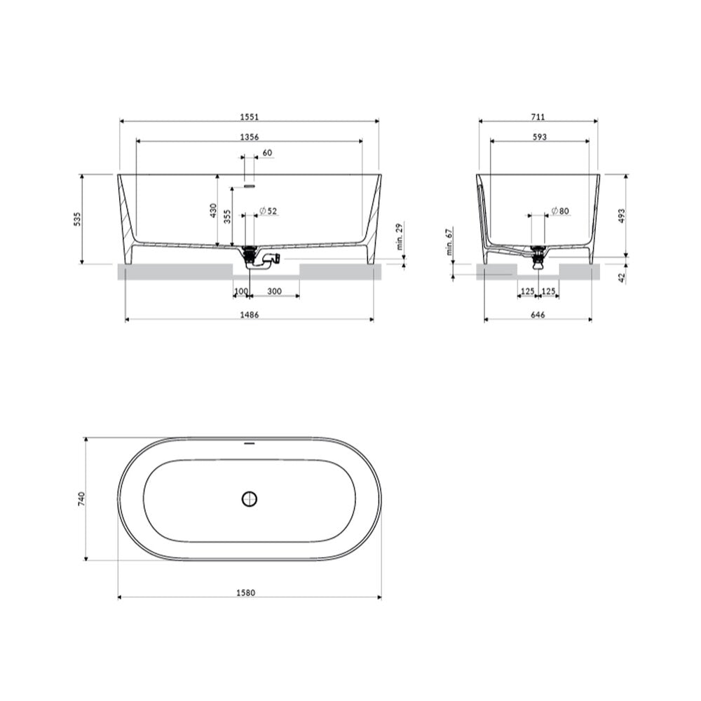 Ванна freestanding Omnires Ovo M+ композит корал мат 160x75 см