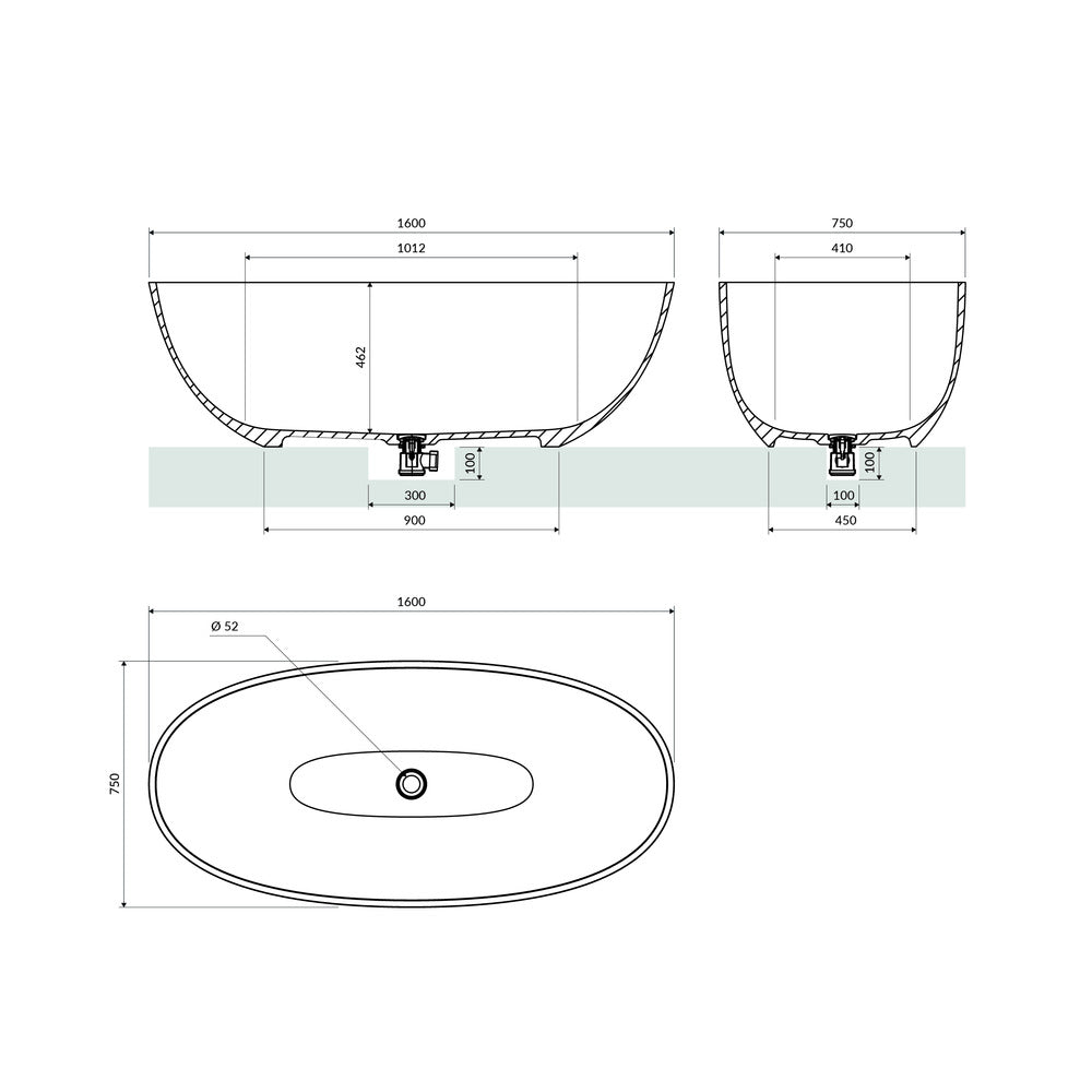 Omnires Shell M+ Freestanding Bathtub in Matte Black 160x75 cm