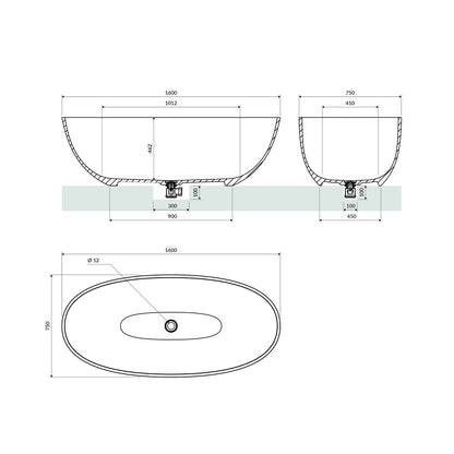 Omnires Shell M+ Freestanding Bathtub in Matte Black 160x75 cm