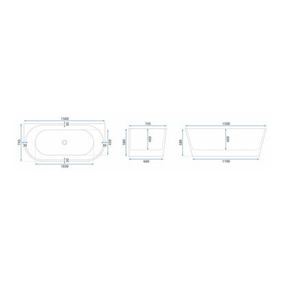 Rea Olimpia Freestanding Bathtub 150x75 cm Glossy White Wall-Mounted, BTW