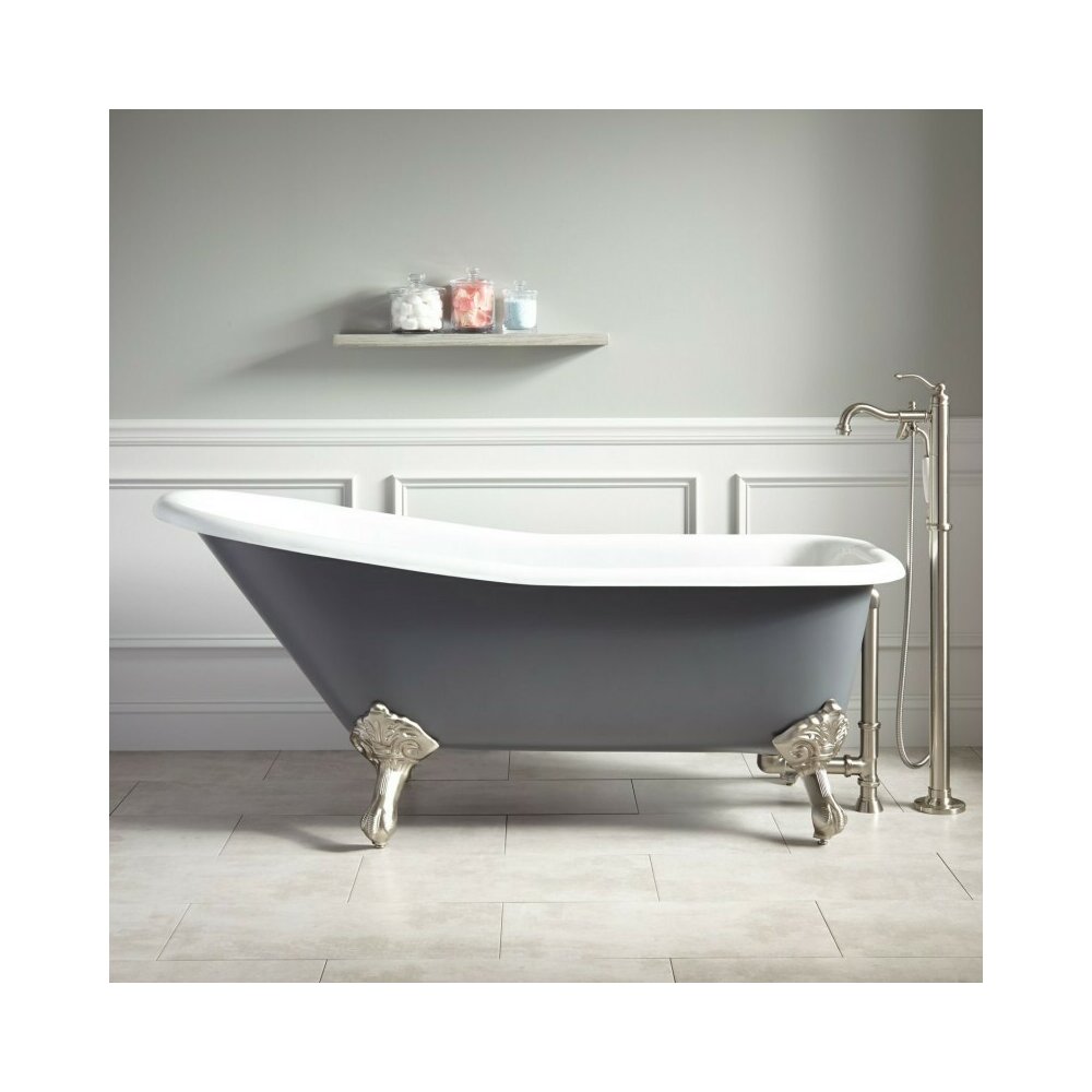 Retro Freestanding Bathtub Inter Ceramic Grey-White Acrylic 162.5x69.5 cm
