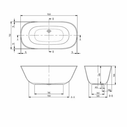 Villeroy&Boch Theano 155x75 cm White Freestanding Bathtub