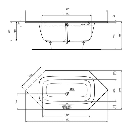 Ъглова вана Ideal Standard i.life хексагонална 190X90 см бяла лъскава